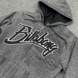 Billabong Sherpa Lined Hoodie Mens Large Gray Full Zip Spellout Skate Jacket